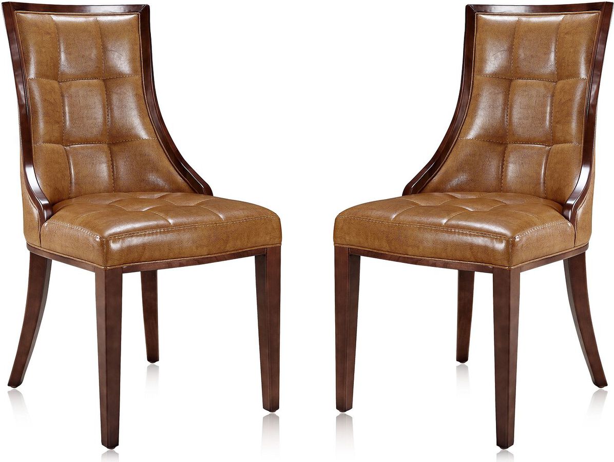 Manhattan Comfort Dining Chairs - Fifth Avenue Saddle and Walnut Faux Leather Dining Chair (Set of Two)