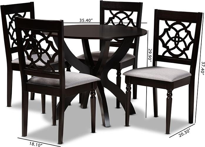 Wholesale Interiors Dining Sets - Tonia Grey Fabric Upholstered and Dark Brown Finished Wood 5-Piece Dining Set