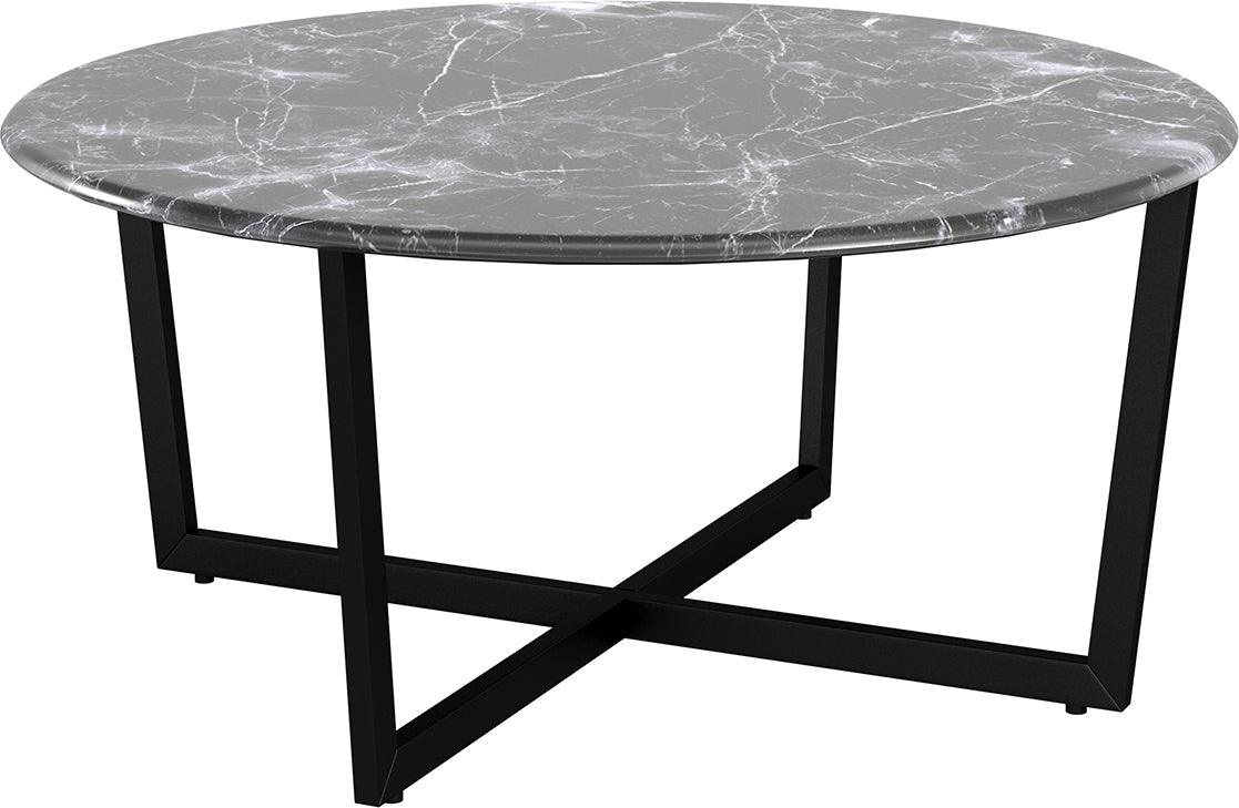 Euro Style Coffee Tables - Llona 36" Round Coffee Table in Black Marble Melamine with Matte Black Base