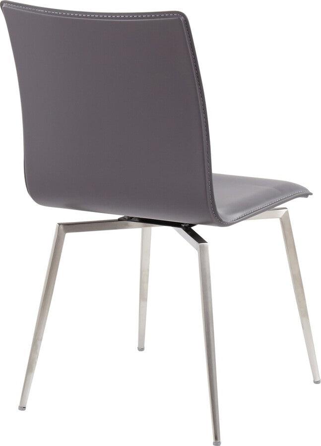 Lumisource Dining Chairs - Mason Contemporary Upholstered Chair in Brushed Stainless Steel and Grey Faux Leather - Set of 2