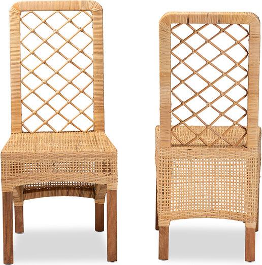 Wholesale Interiors Dining Chairs - Moscow Bohemian Natural Brown Rattan and Walnut Brown Mahogany Wood 2-Piece Dining Chair Set