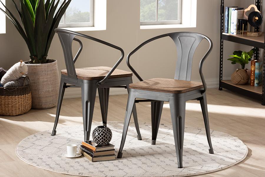 Wholesale Interiors Dining Chairs - Henri Vintage Style Tolix-Inspired Bamboo and Steel Stackable Side Chair Set of 2