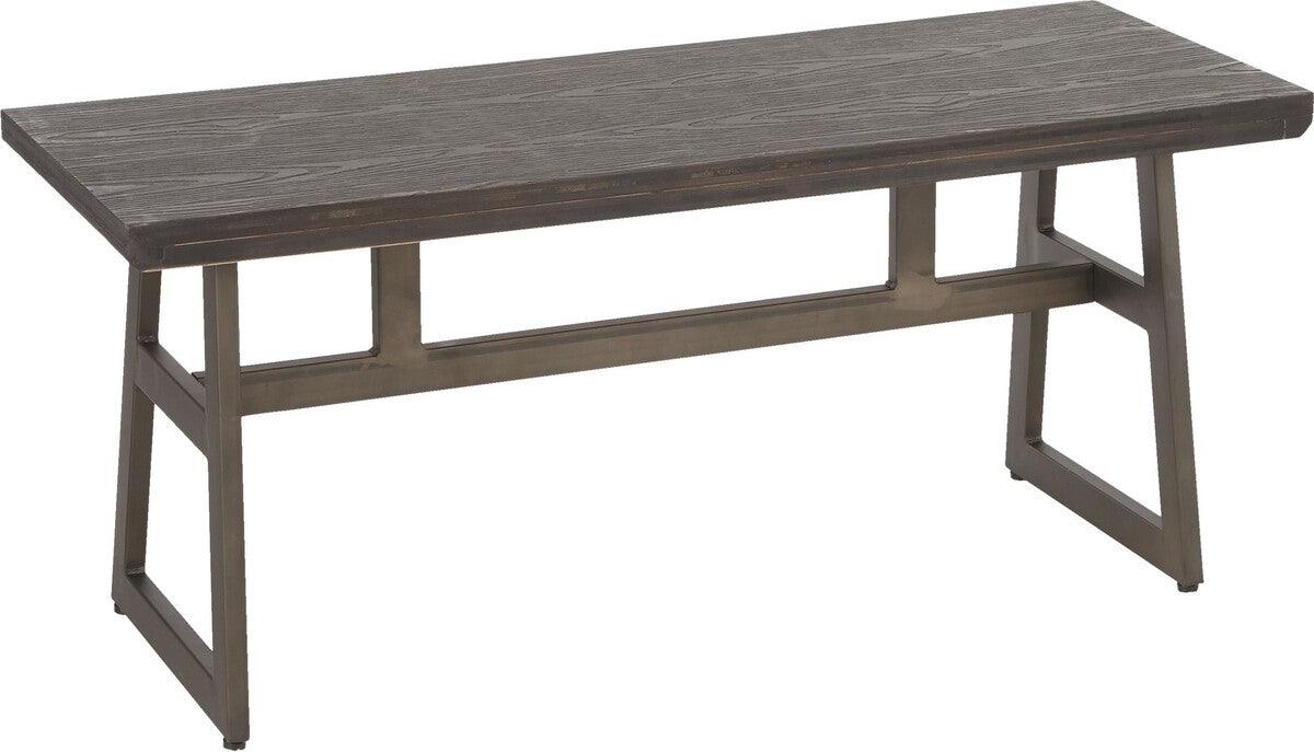 Lumisource Benches - Geo Industrial Bench in Antique Metal and Espresso Wood-Pressed Grain Bamboo