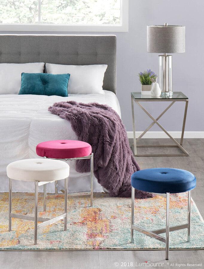 Lumisource Bedroom Vanity - Chloe Contemporary Vanity Stool in Chrome and White Velvet