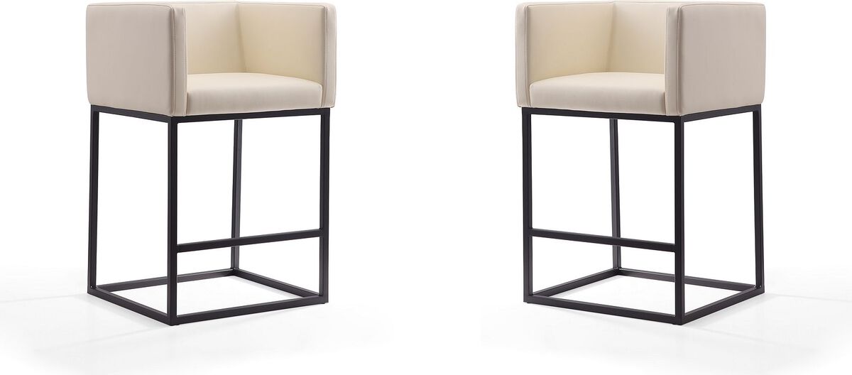 Manhattan Comfort Barstools - Embassy 34 in. Cream and Black Metal Counter Height Bar Stool (Set of 2)