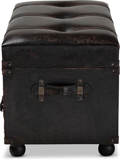 Wholesale Interiors Ottomans & Stools - Callum Transitional Brown Faux Leather Upholstered 2-Drawer Storage Trunk Ottoman