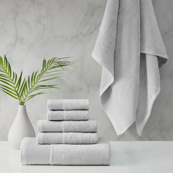 Olliix.com Bath Towels - Cotton Tencel Blend Antimicrobial 6 Piece Towel Set Grey