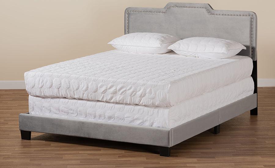 Wholesale Interiors Beds - Benjen Modern and Contemporary Glam Grey Velvet Fabric Upholstered Queen Size Panel Bed