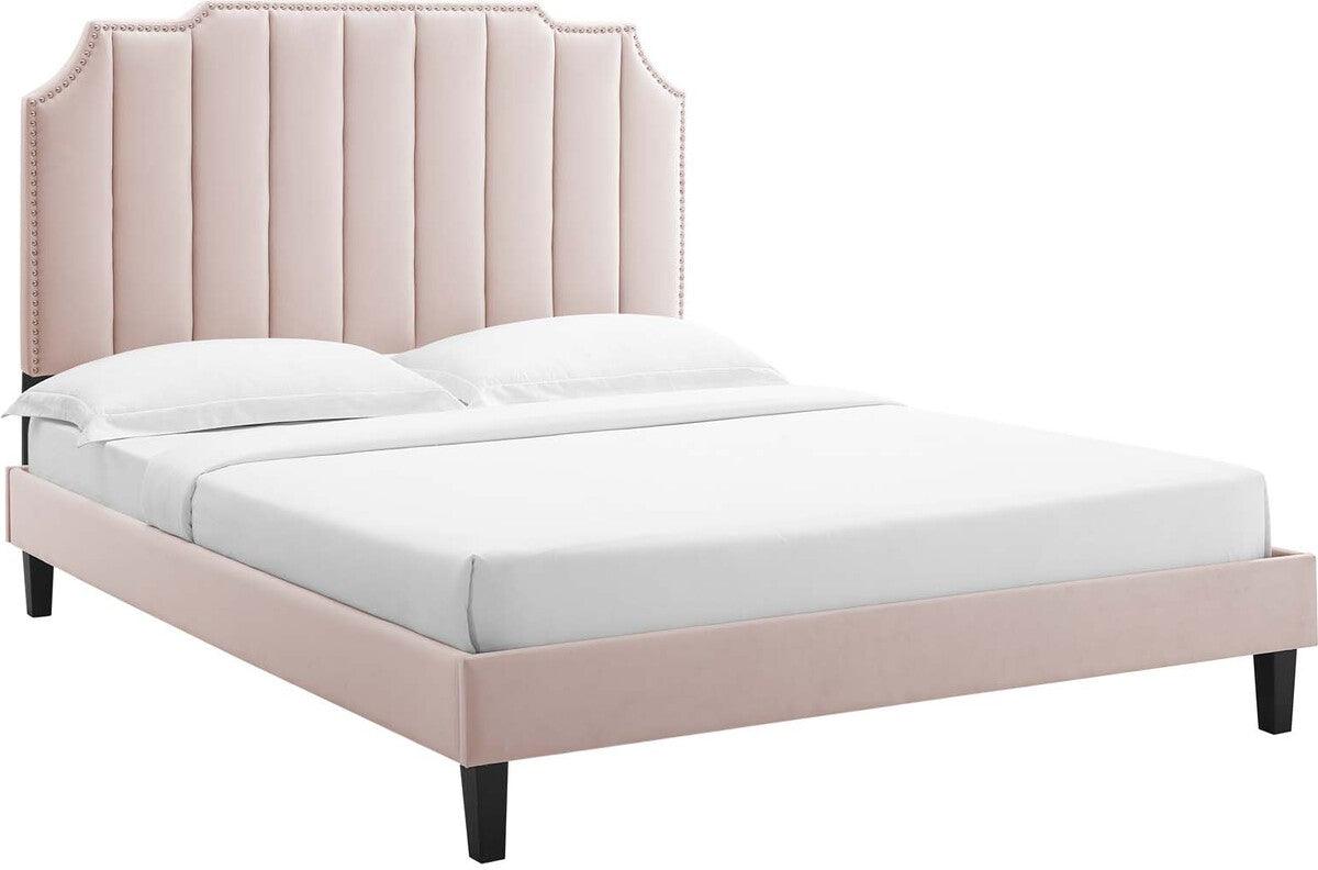 Modway Beds - Colette Full Performance Velvet Platform Bed Pink