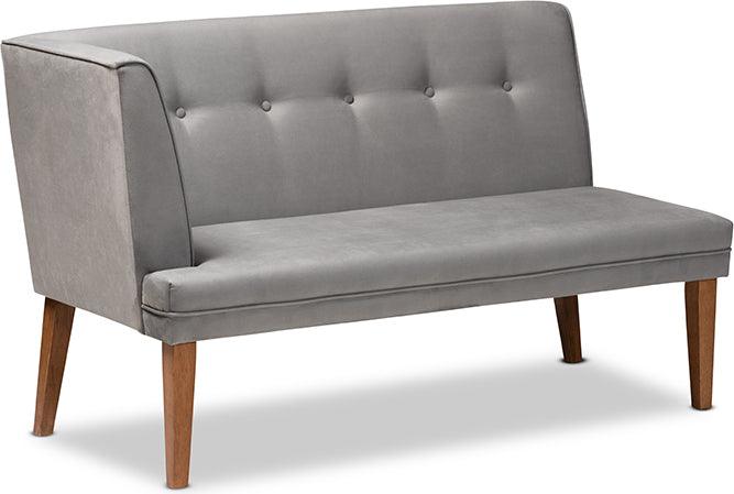 Wholesale Interiors Dining Sets - Stewart Grey Velvet Upholstered and Walnut Brown Finished Wood 2-Piece Dining Nook Banquette Set