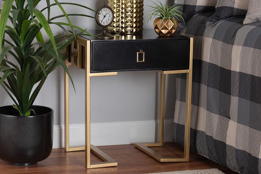 Wholesale Interiors Side & End Tables - Luna Contemporary Glam and Luxe Black Finished Wood and Gold Metal End Table