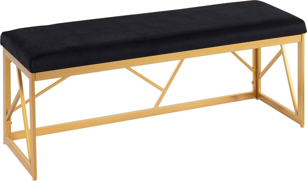 Lumisource Benches - Folia Glam Metal Bench In Gold Steel & Black Velvet