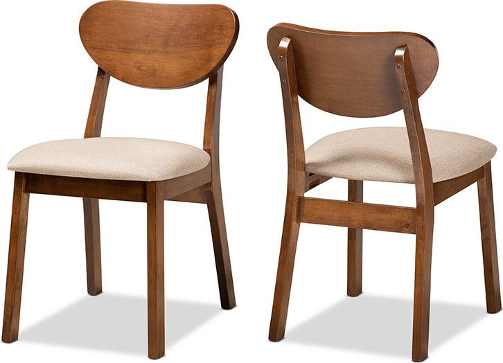 Wholesale Interiors Dining Chairs - Damara Mid-Century Modern Sand Fabric and Walnut Brown Wood 2-Piece Dining Chair Set