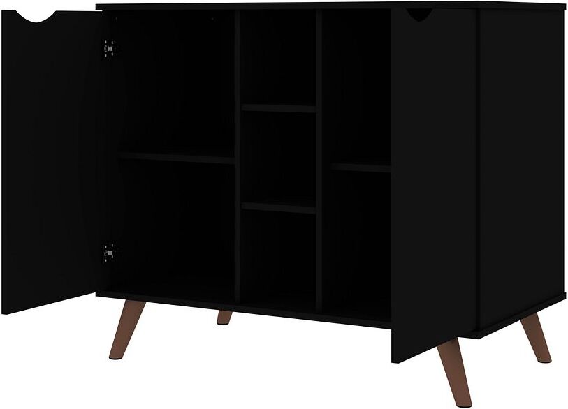 Manhattan Comfort Buffets & Sideboards - Hampton 39.37 Buffet Stand Cabinet with 7 Shelves and Solid Wood Legs in Black