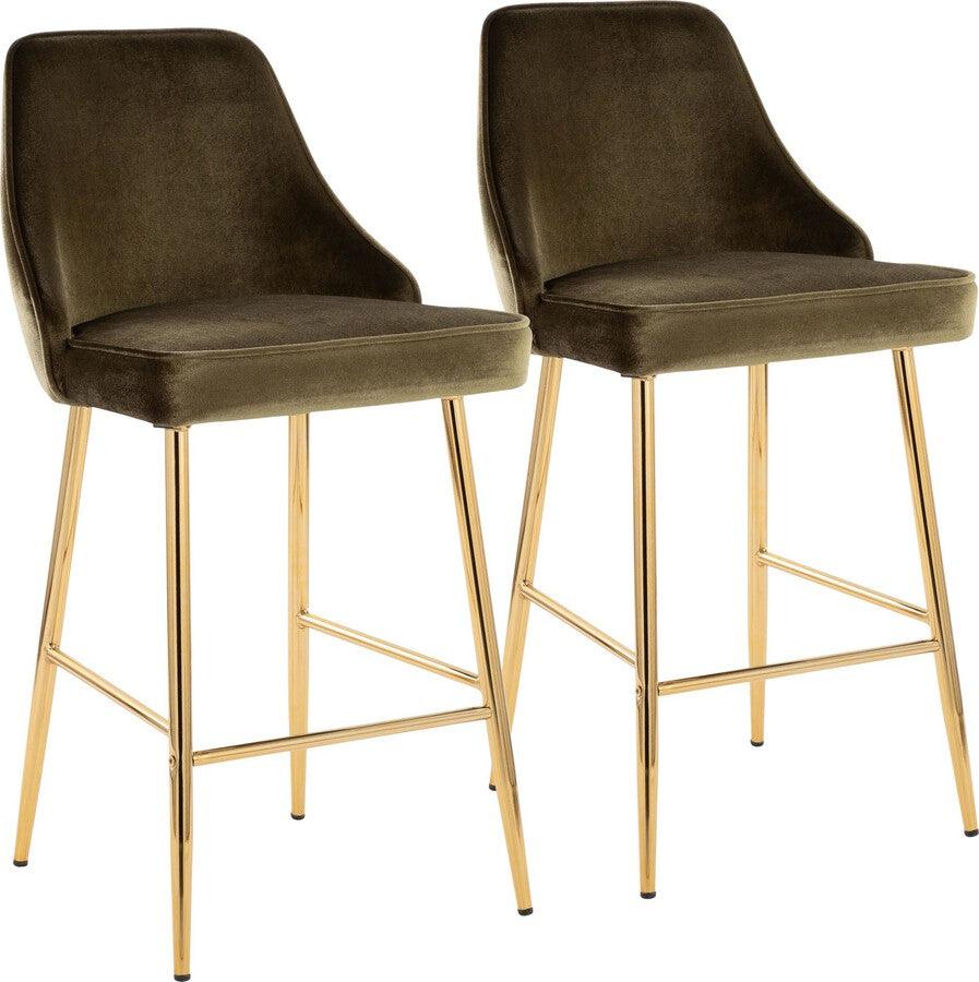 Lumisource Barstools - Marcel 25" /Glam Fixed-Height Counter Stool In Gold Metal & Green Velvet (Set of 2)