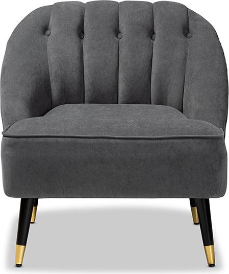 Wholesale Interiors Accent Chairs - Ellard Modern Grey Velvet and Two-Tone Brown and Gold Wood Accent Chair