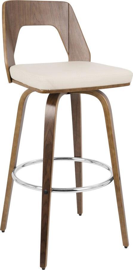 Lumisource Barstools - Trilogy 30" Fixed Height Barstool With Swivel In Walnut & Cream Faux Leather (Set of 2)