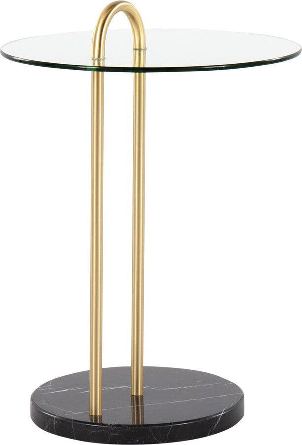 Lumisource Side & End Tables - Claire Contemporary/Glam Side Table In Black Marble & Gold Steel With Clear Glass Top