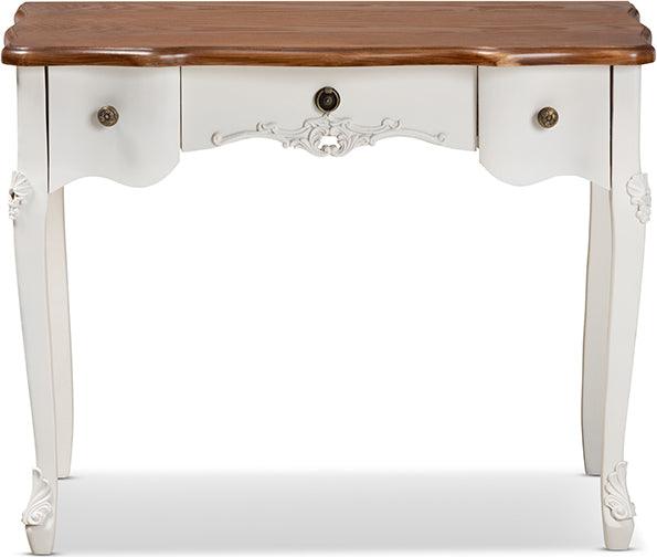 Wholesale Interiors Consoles - Sophie Classic French Country White and Brown Finished Small 3-Drawer Wood Console Table
