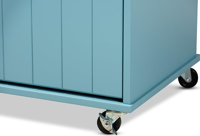 Wholesale Interiors Bar Units & Wine Cabinets - Liona Modern and Contemporary Sky Blue Finished Wood Kitchen Storage Cart