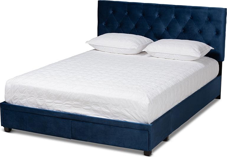 Wholesale Interiors Beds - Caronia Queen Storage Bed Navy Blue & Black