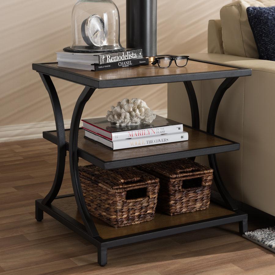 Wholesale Interiors Side & End Tables - Lancashire Style Oak Brown Finished Wood & Black Finished Metal End Table