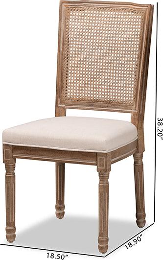Wholesale Interiors Dining Chairs - Louane Beige Fabric and Antique Brown Finished Wood 2-Piece Dining Chair Set with Rattan