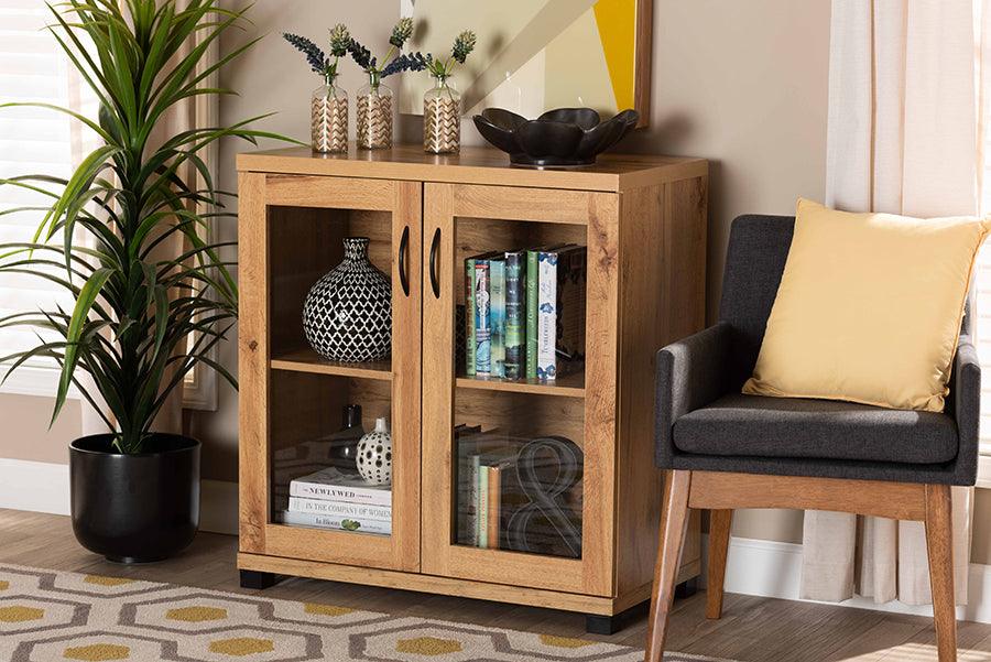 Wholesale Interiors Buffets & Cabinets - Zentra Oak Brown Finished Wood 2-Door Storage Cabinet with Glass Doors