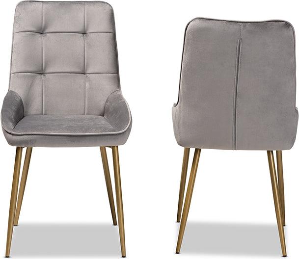 Wholesale Interiors Dining Chairs - Gavino Modern Grey Velvet Fabric Upholstered and Gold Finished Metal 2-Piece Dining Chair Set