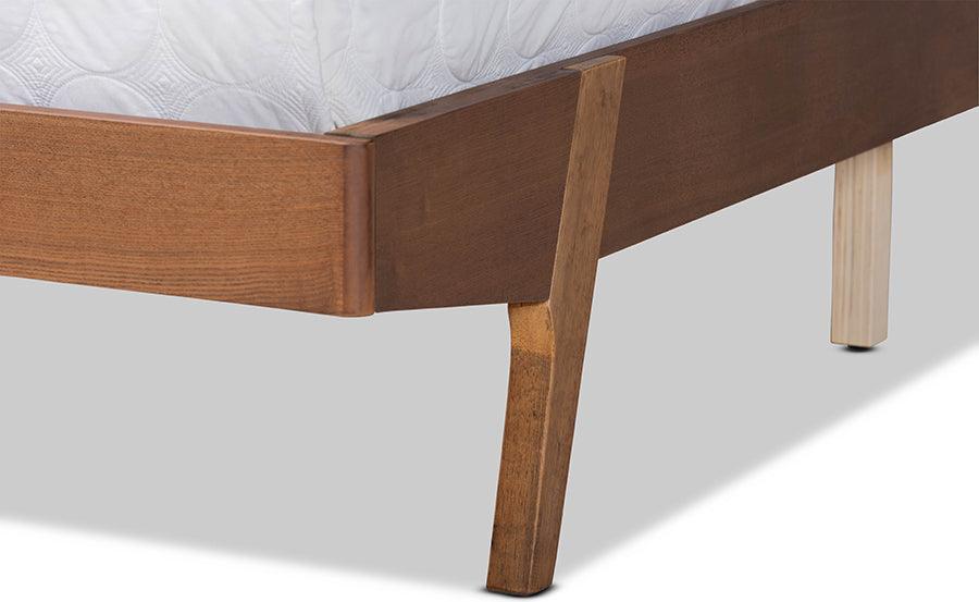 Wholesale Interiors Beds - Senna Mid-Century Modern Grey Fabric and Walnut Brown Wood King Size Platform Bed