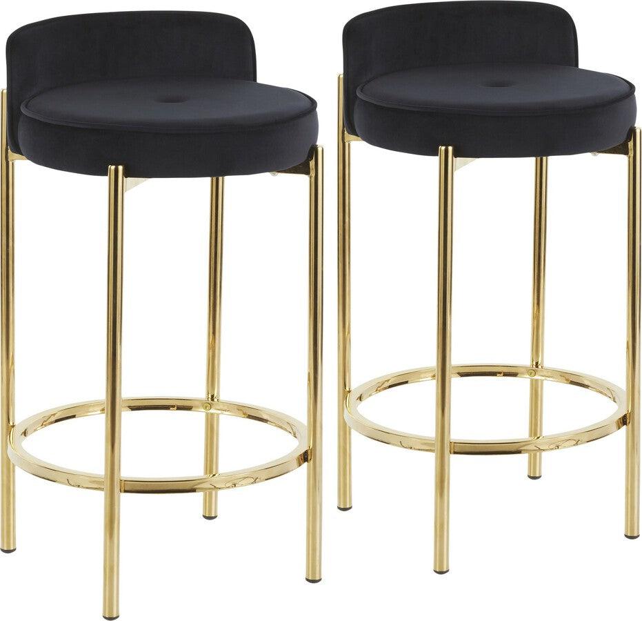 Lumisource Barstools - Chloe Counter Stool In Gold Metal & Black Faux Leather (Set of 2)