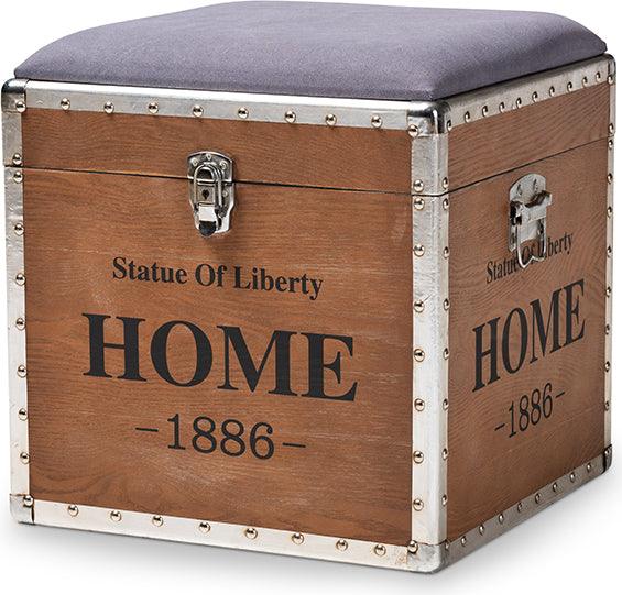 Wholesale Interiors Storage & Boxes - Violetta Vintage Industrial Light Gray Fabric Upholstered Wood Storage Trunk Ottoman