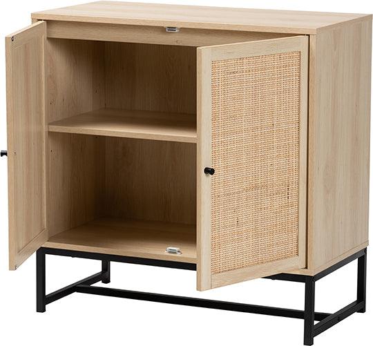 Wholesale Interiors Sideboards - Caterina Natural Brown Finished Wood and Natural Rattan 2-Door Storage Cabinet