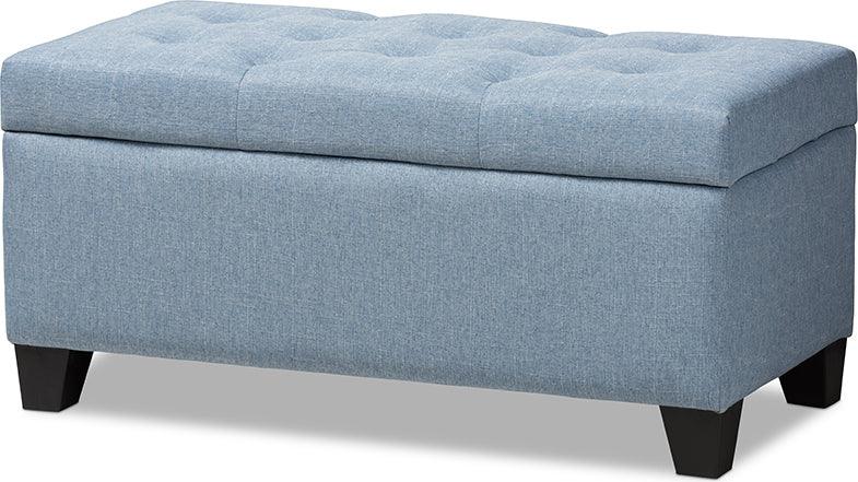 Wholesale Interiors Ottomans & Stools - Michaela Modern And Contemporary Light Blue Fabric Upholstered Storage Ottoman