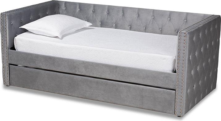Wholesale Interiors Daybeds - Larkin Grey Velvet Fabric Upholstered Twin Size Daybed with Trundle