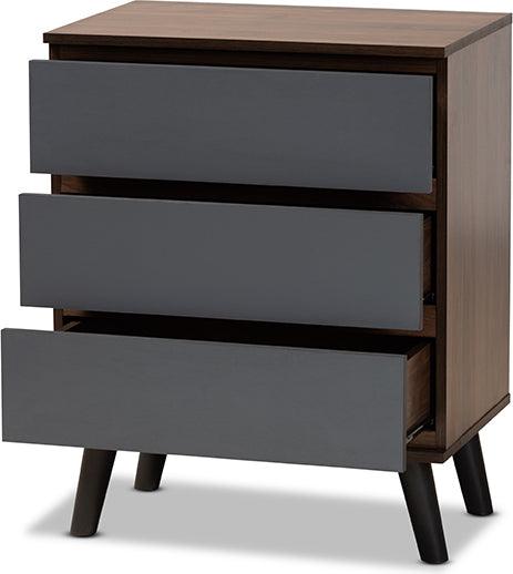 Wholesale Interiors Chest of Drawers - Roldan Two-Tone Walnut and Grey Finished Wood 3-Drawer Bedroom Chest