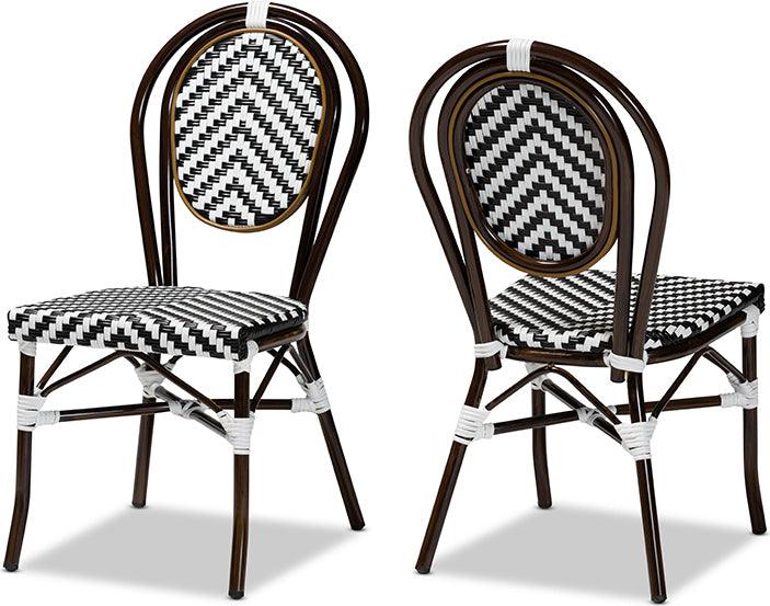 Wholesale Interiors Outdoor Dining Chairs - Alaire Classic French Black and Dark Brown Metal 2-Piece Outdoor Dining Chair Set