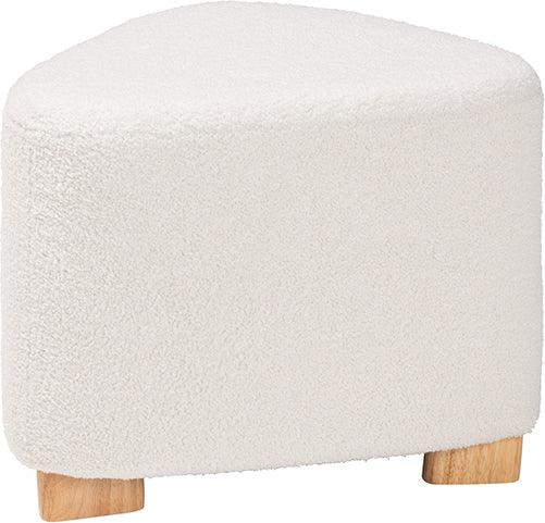Wholesale Interiors Ottomans & Stools - Brielle Contemporary Ivory Boucle Upholstered and Natural Brown Finished Wood Ottoman