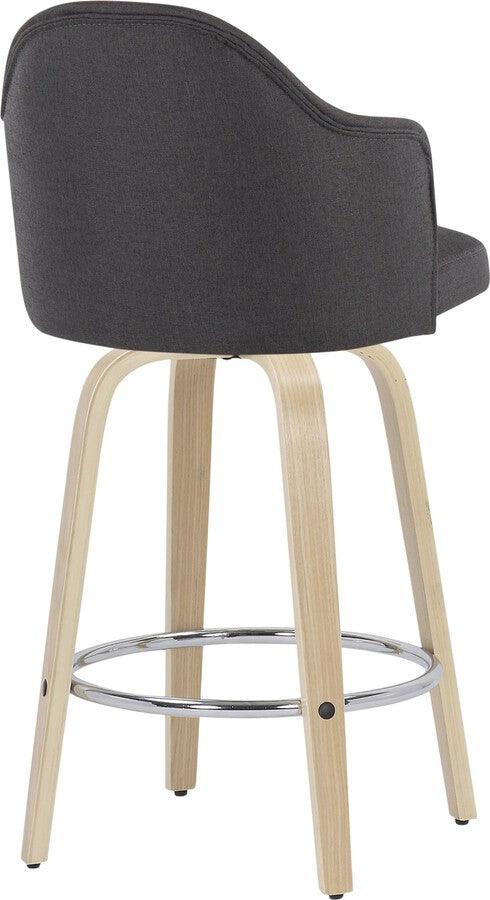 Lumisource Barstools - Ahoy Fixed-Height Counter Stool With Wood Legs & Round Chrome With Charcoal (Set of 2)