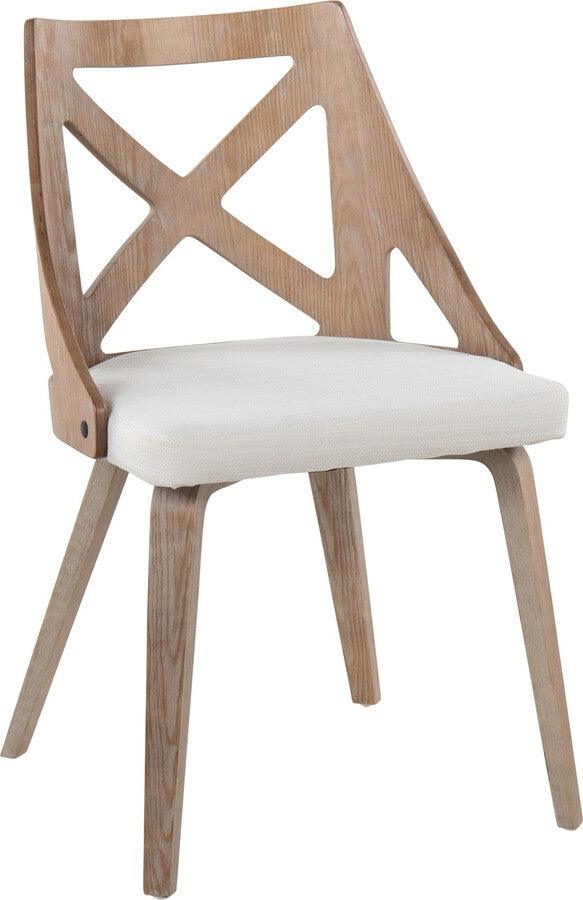 Lumisource Accent Chairs - Charlotte Farmhouse Chair In White Washed Wood & Cream Noise Fabric (Set of 2)