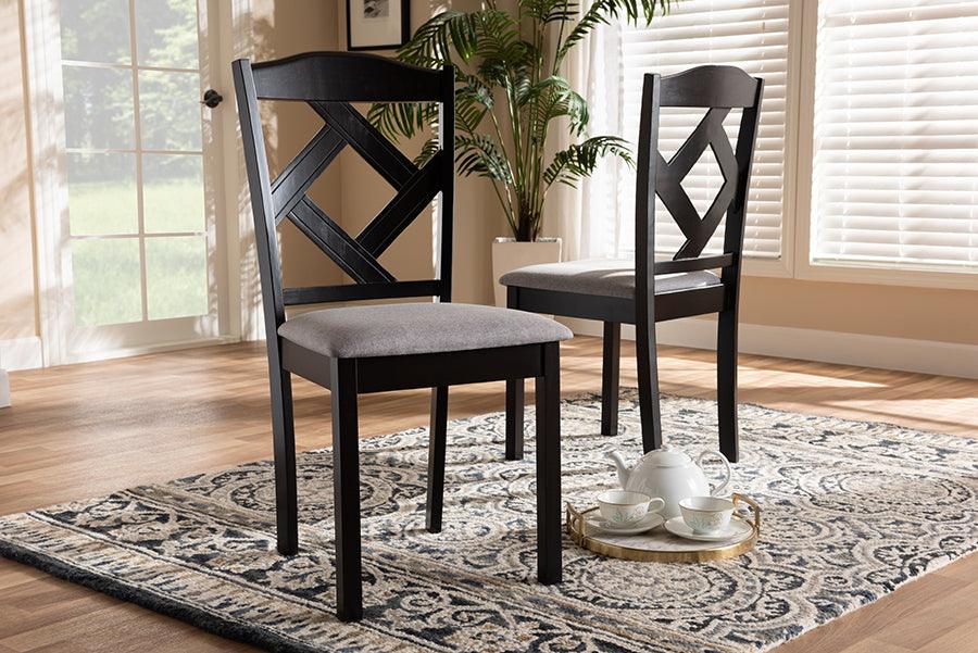 Wholesale Interiors Dining Chairs - Ruth Contemporary Grey Fabric Upholstered and Brown Finished Dining Chair Set of 2