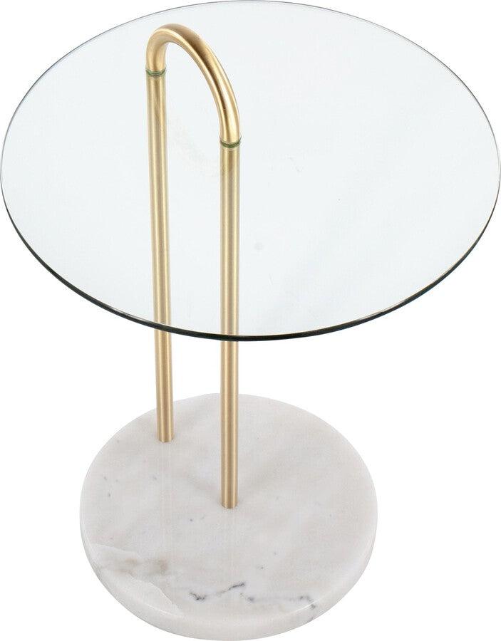 Lumisource Side & End Tables - Claire Contemporary/Glam Side Table In White Marble & Gold Steel With Clear Glass Top