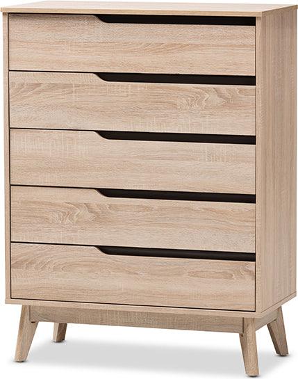 Wholesale Interiors Chest of Drawers - Fella Mid-Century Modern Two-Tone Oak and Gray Wood 5-Drawer Chest