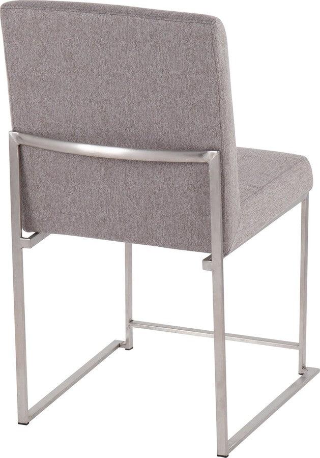Lumisource Dining Chairs - High Back Fuji Contemporary Dining Chair In Brushed Stainless Steel & Light Grey Fabric (Set of 2)