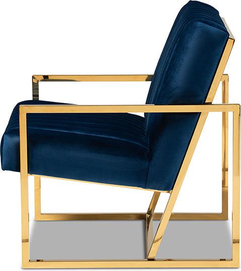 Wholesale Interiors Accent Chairs - Janelle Luxe and Glam Royal Blue Velvet and Gold Living Room Accent Chair