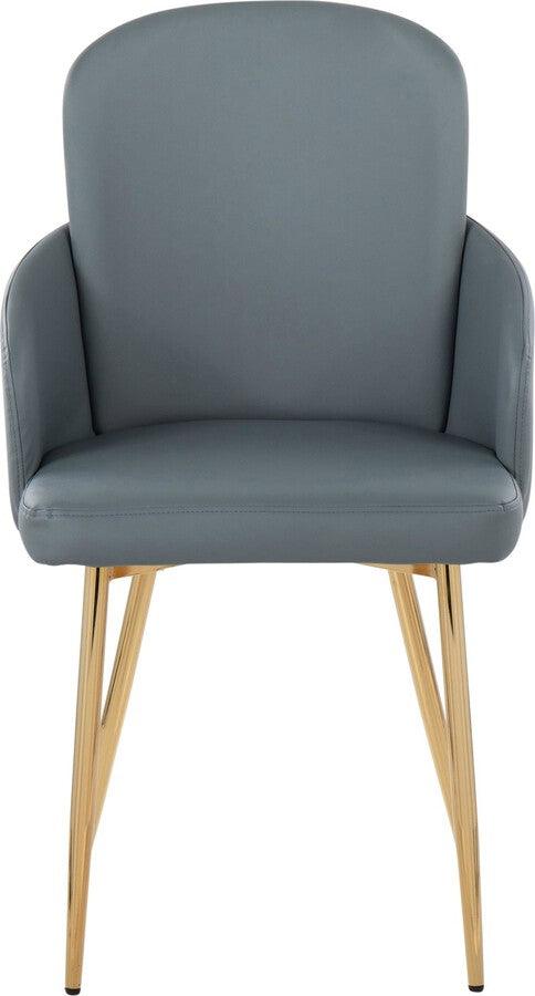 Lumisource Dining Chairs - Dahlia Contemporary Dining Chair In Gold Metal & Grey Faux Leather With Chrome Accent (Set of 2)