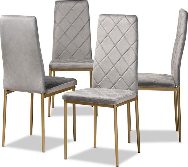 Wholesale Interiors Dining Chairs - Blaise Grey Velvet Fabric Upholstered and Gold Finished Metal 4-Piece Dining Chair Set