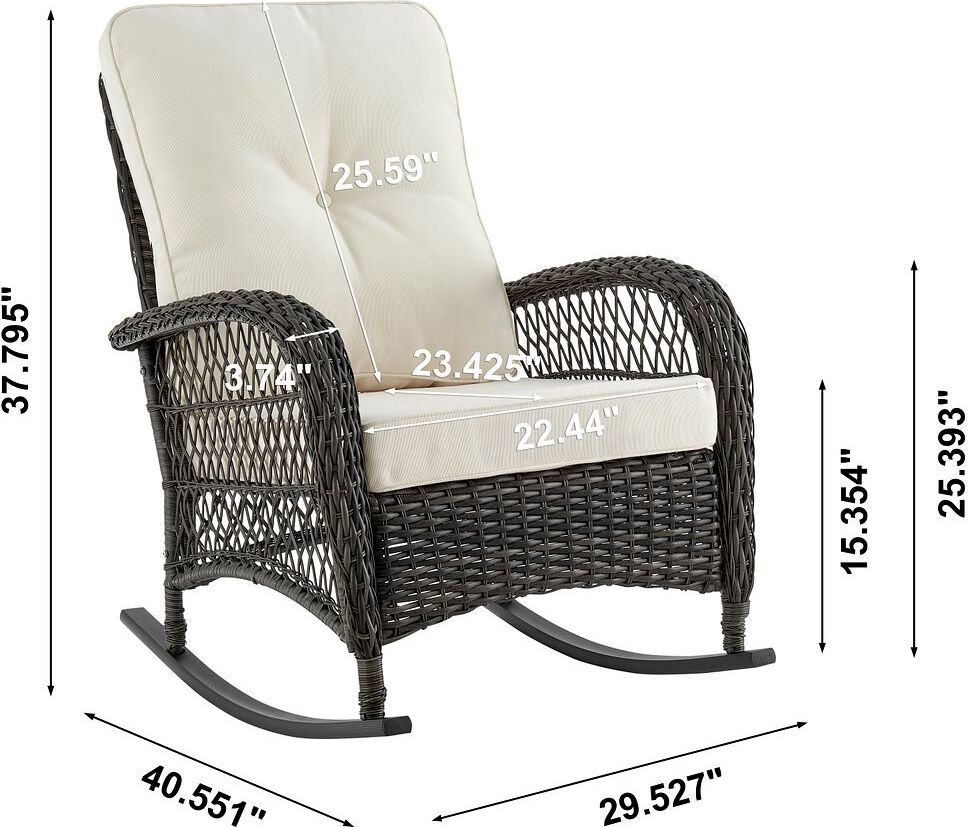 Manhattan Comfort Outdoor Chairs - Fruttuo Patio Rocking Chair with Cream Cushions