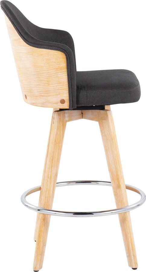 Lumisource Barstools - Ahoy Counter Stool With Bamboo Legs & Round Chrome Metal Footrest With Charcoal Fabric
