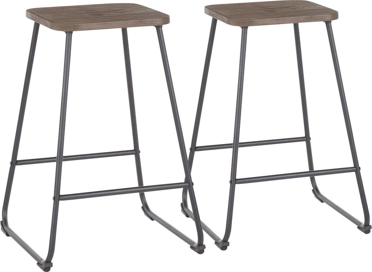 Lumisource Barstools - Zac Industrial Counter Stool in Black Metal and Espresso Wood - Set of 2